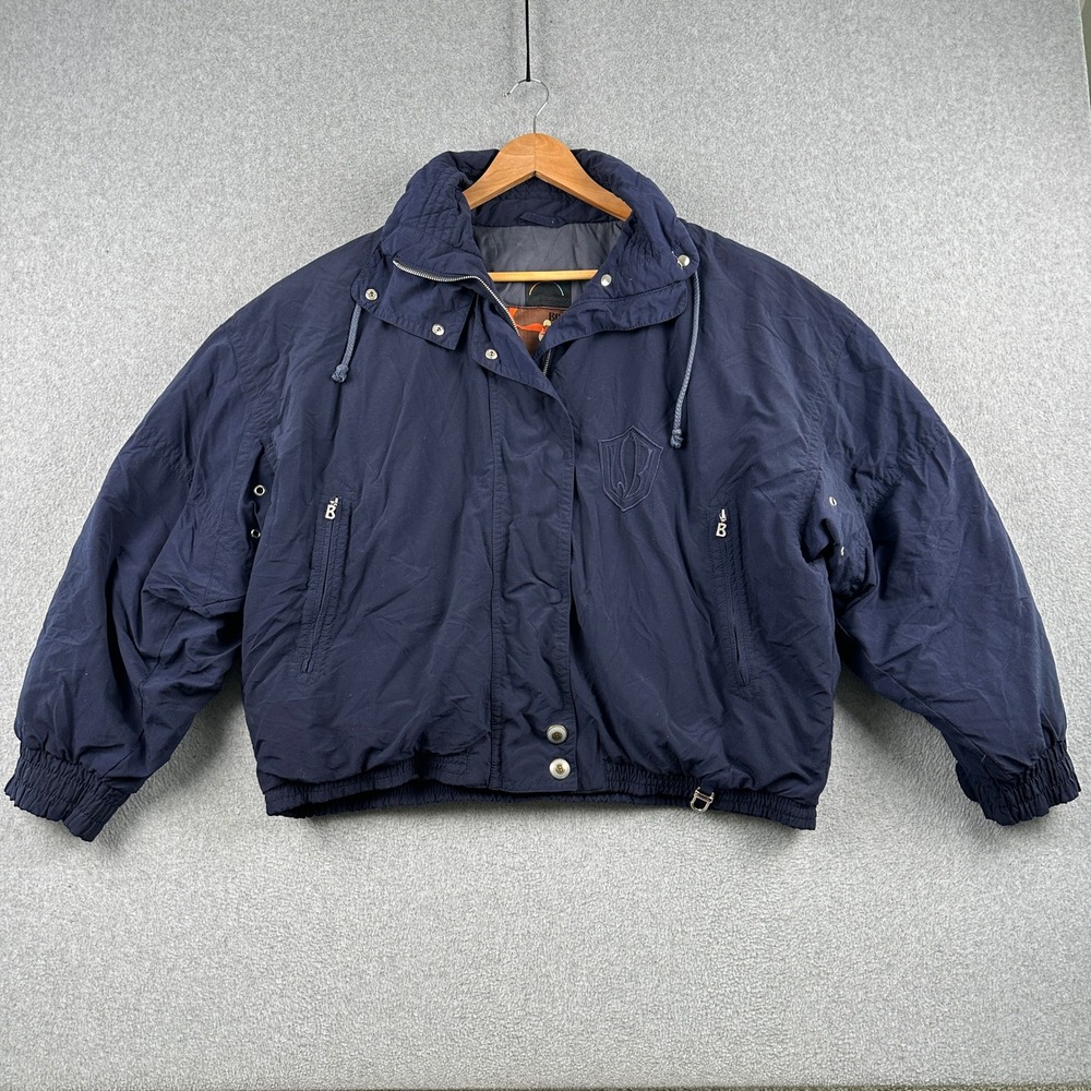 Vintage 70s 80s Bogner Jacket Womens L Winter Navy Blue Goose Down Fill Puff